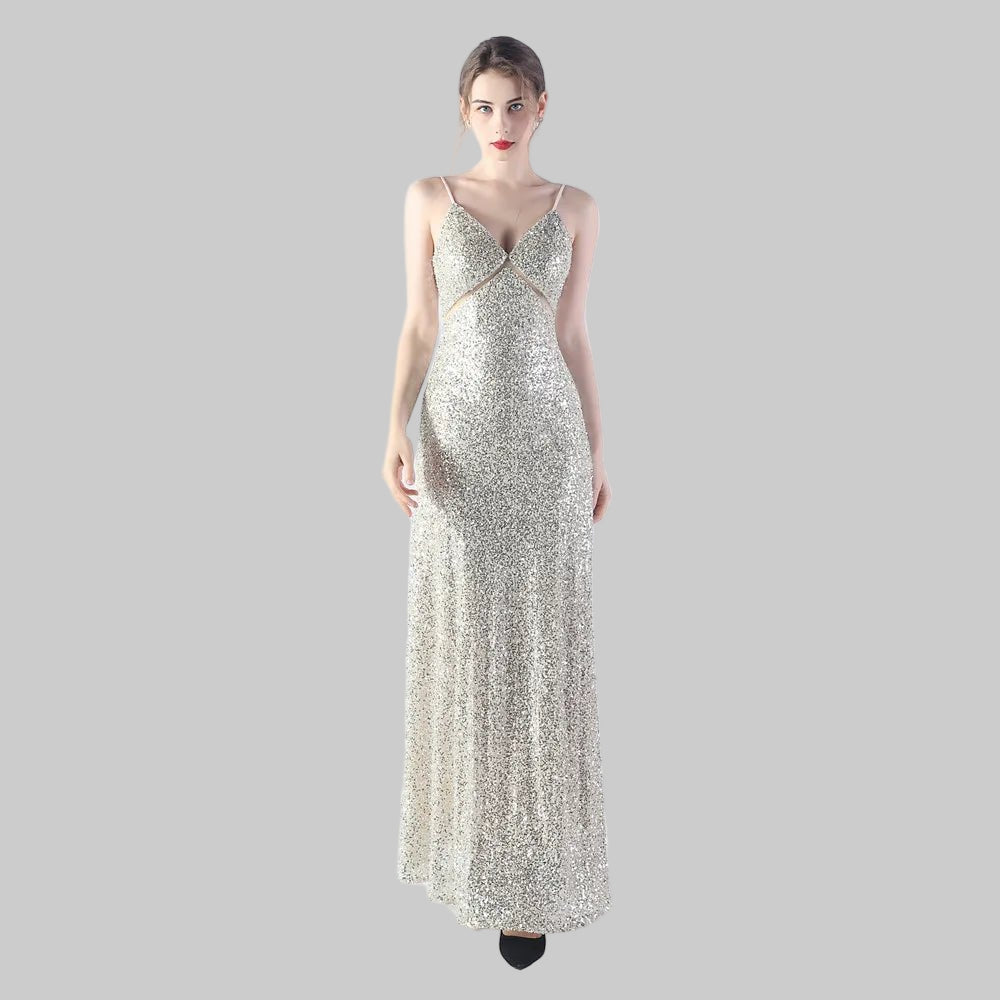 31765 A - line Gown Daily Sequin Long Dress Black - PratSN