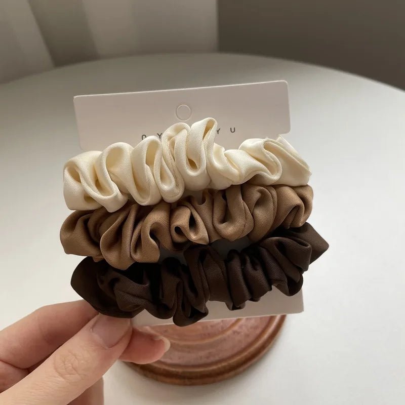 3/4/6Pcs/Set Satin Scrunchies Women Solid Color Hair Rope Elegant Ponytail Holder Rubber Band Elastic Hairband Hair Accessories - PratSN