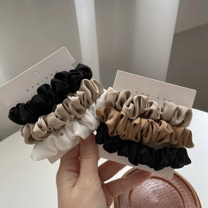 3/4/6Pcs/Set Satin Scrunchies Women Solid Color Hair Rope Elegant Ponytail Holder Rubber Band Elastic Hairband Hair Accessories - PratSN