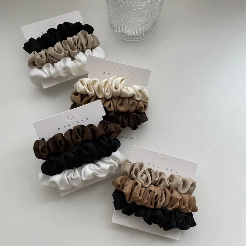 3/4/6Pcs/Set Satin Scrunchies Women Solid Color Hair Rope Elegant Ponytail Holder Rubber Band Elastic Hairband Hair Accessories - PratSN