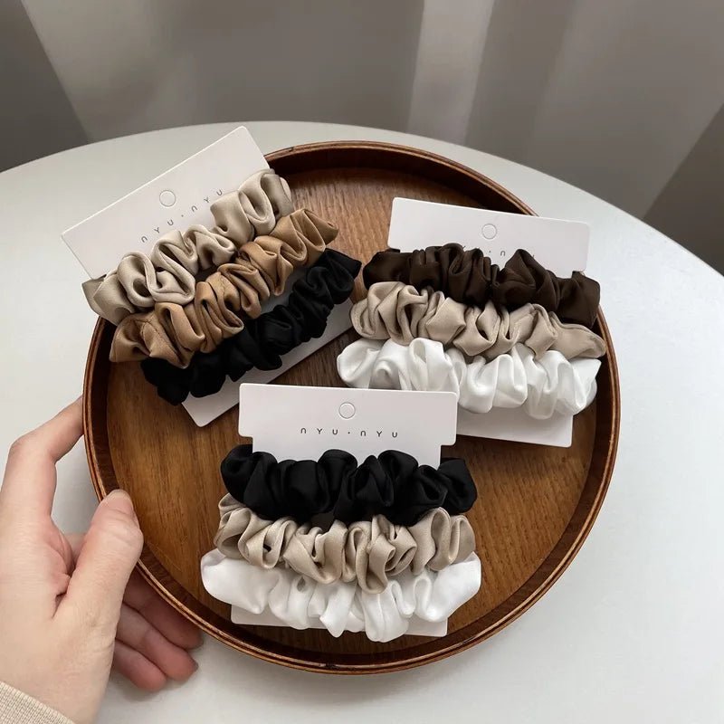 3/4/6Pcs/Set Satin Scrunchies Women Solid Color Hair Rope Elegant Ponytail Holder Rubber Band Elastic Hairband Hair Accessories - PratSN