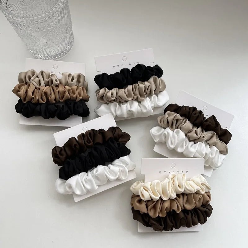 3/4/6Pcs/Set Satin Scrunchies Women Solid Color Hair Rope Elegant Ponytail Holder Rubber Band Elastic Hairband Hair Accessories - PratSN
