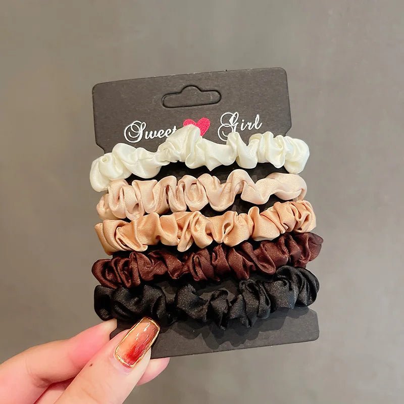 3/4/6Pcs/Set Satin Scrunchies Women Solid Color Hair Rope Elegant Ponytail Holder Rubber Band Elastic Hairband Hair Accessories - PratSN