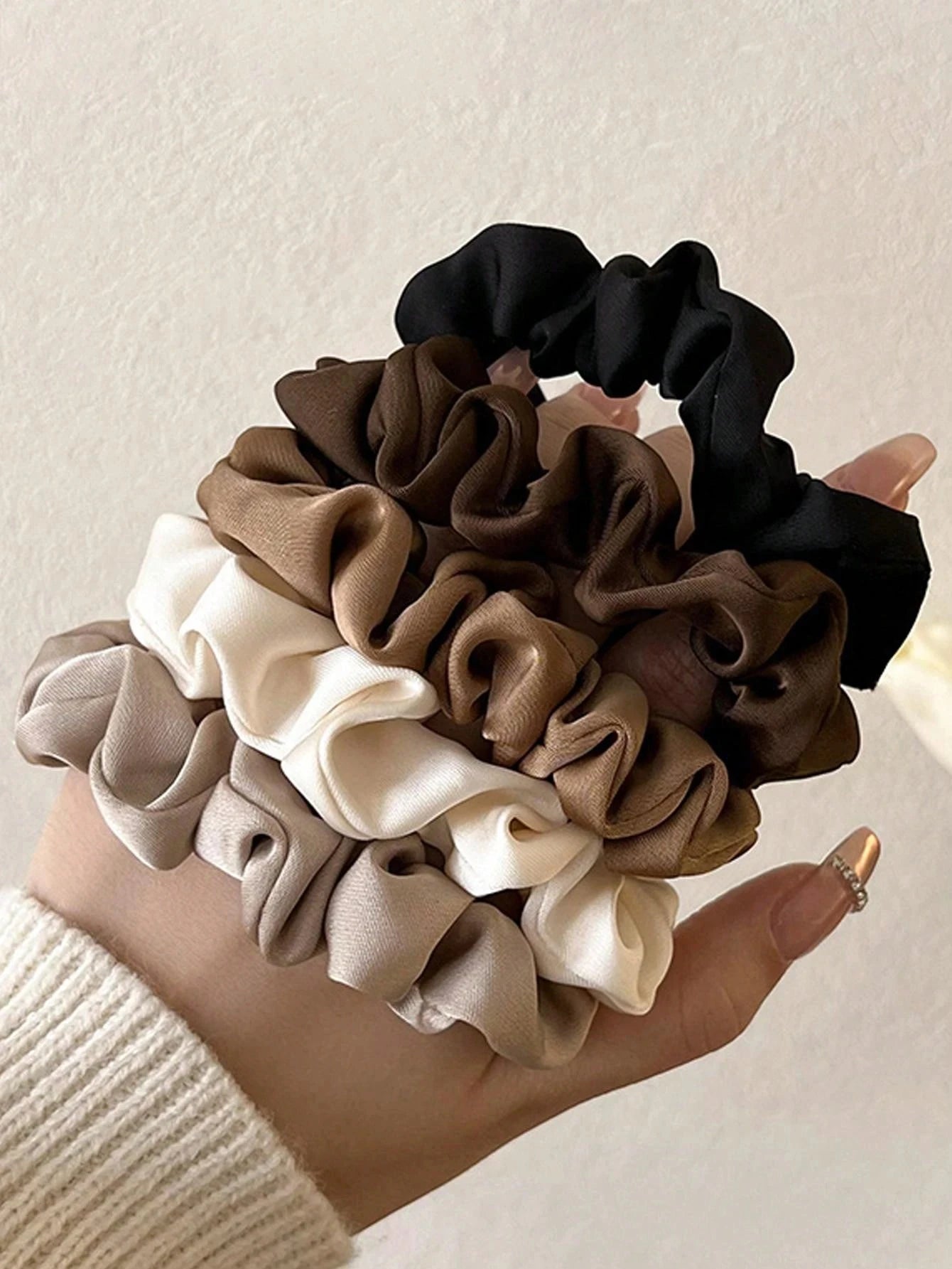 3/5Pcs Women's 6cm/2.36in Silky Satin Hair Scrunchies, Fashion Versatile High - End Elegant Retro French Minimalist Hair Ties - PratSN
