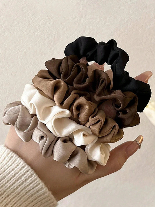 3/5Pcs Women's 6cm/2.36in Silky Satin Hair Scrunchies, Fashion Versatile High - End Elegant Retro French Minimalist Hair Ties - PratSN