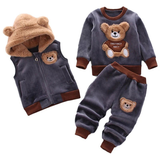 3PCS Winter Autumn Toddler Baby Boys Girls Clothes Baby Sweaters Coat +Pants +Hooded Vest Outfit Set Infant Warm Clothing Suits - PratSN