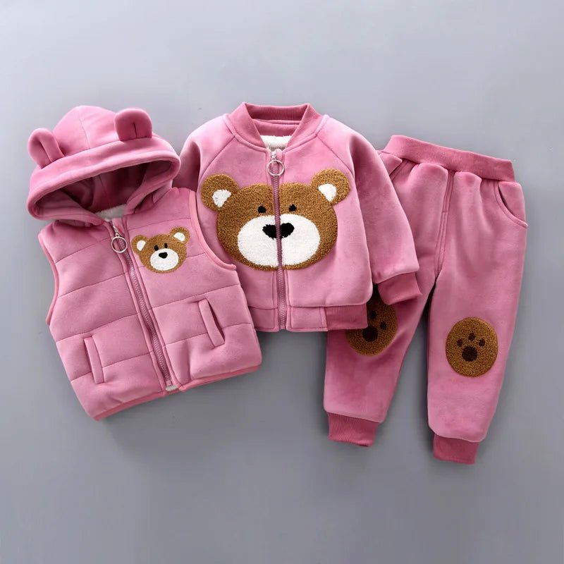 3PCS Winter Autumn Toddler Baby Boys Girls Clothes Baby Sweaters Coat +Pants +Hooded Vest Outfit Set Infant Warm Clothing Suits - PratSN