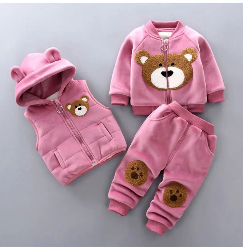 3PCS Winter Autumn Toddler Baby Boys Girls Clothes Baby Sweaters Coat +Pants +Hooded Vest Outfit Set Infant Warm Clothing Suits - PratSN