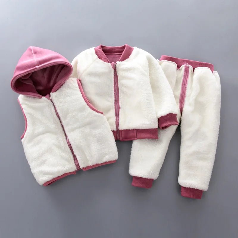 3PCS Winter Autumn Toddler Baby Boys Girls Clothes Baby Sweaters Coat +Pants +Hooded Vest Outfit Set Infant Warm Clothing Suits - PratSN