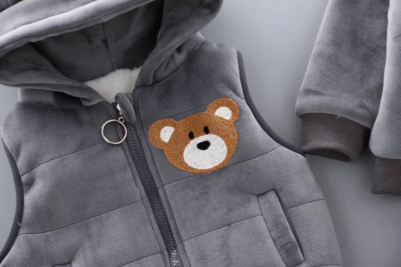 3PCS Winter Autumn Toddler Baby Boys Girls Clothes Baby Sweaters Coat +Pants +Hooded Vest Outfit Set Infant Warm Clothing Suits - PratSN