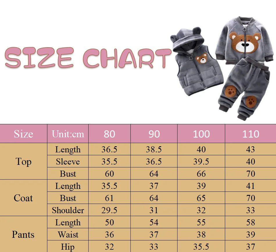 3PCS Winter Autumn Toddler Baby Boys Girls Clothes Baby Sweaters Coat +Pants +Hooded Vest Outfit Set Infant Warm Clothing Suits - PratSN