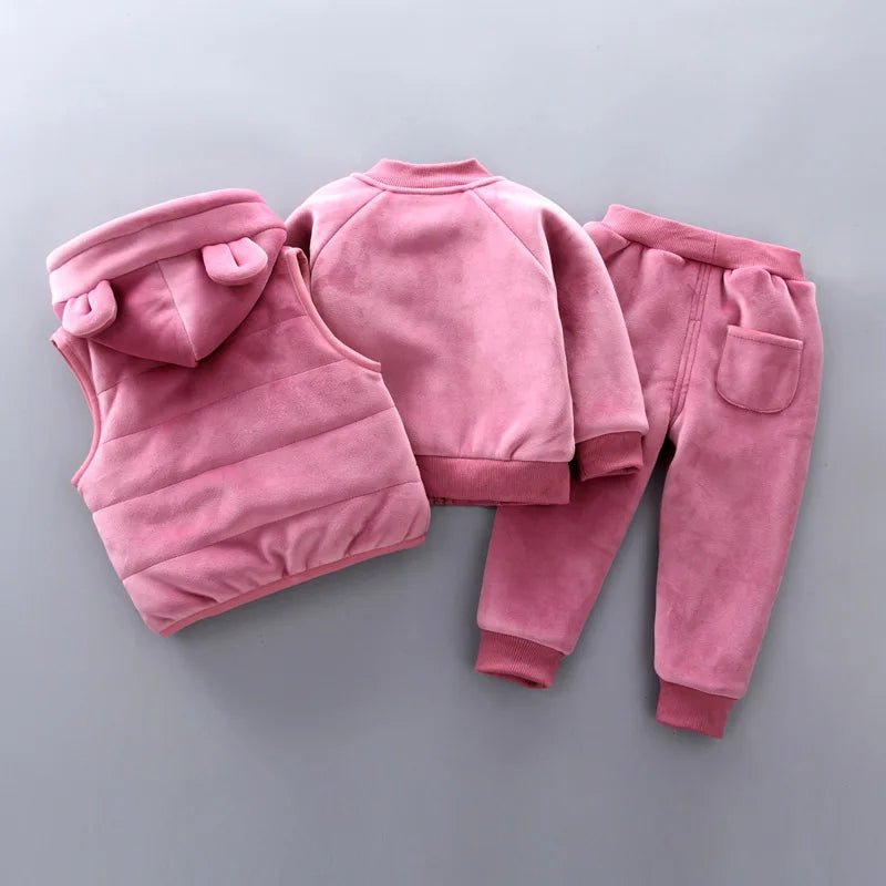 3PCS Winter Autumn Toddler Baby Boys Girls Clothes Baby Sweaters Coat +Pants +Hooded Vest Outfit Set Infant Warm Clothing Suits - PratSN