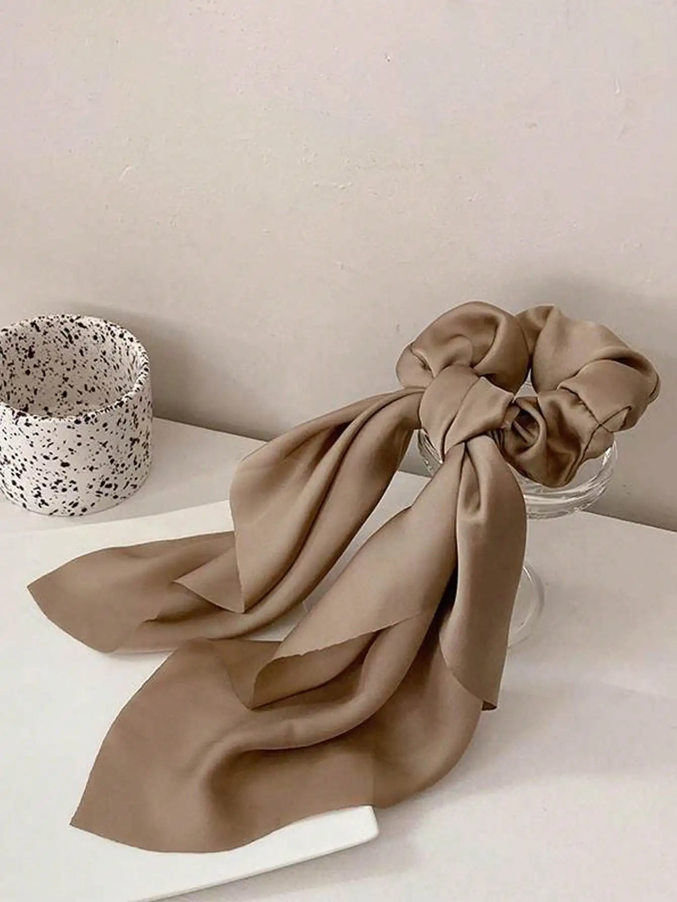 3pcs Women's Black, Khaki, Coffee Satin Ribbon Hair Scrunchies, Fashion Versatile Elegant Minimalist Plain Color Hair Accessorie - PratSN