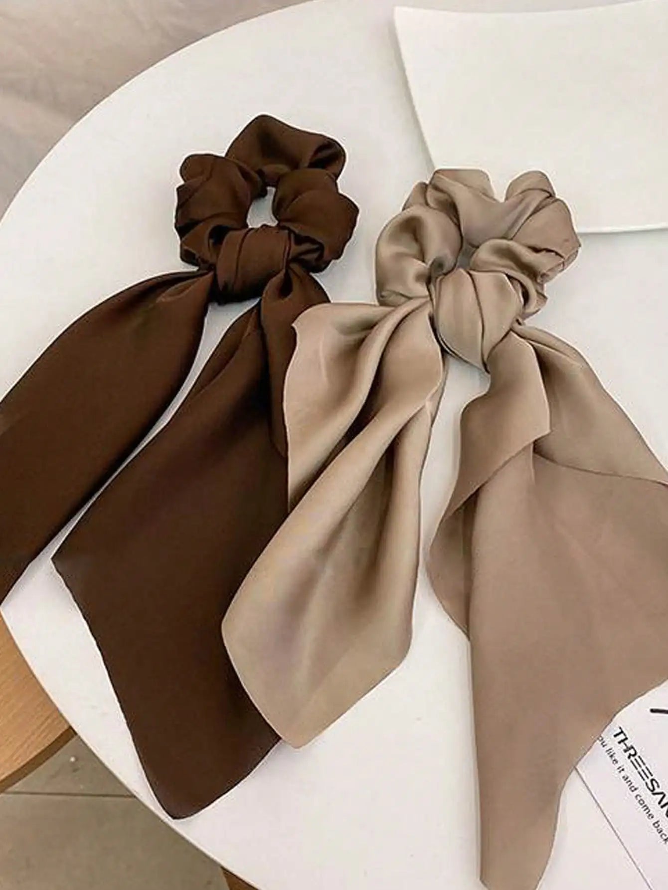 3pcs Women's Black, Khaki, Coffee Satin Ribbon Hair Scrunchies, Fashion Versatile Elegant Minimalist Plain Color Hair Accessorie - PratSN