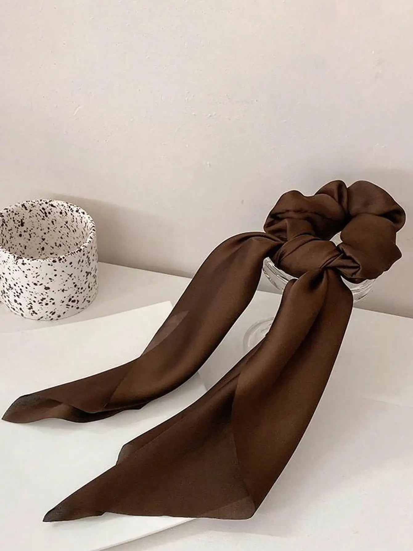 3pcs Women's Black, Khaki, Coffee Satin Ribbon Hair Scrunchies, Fashion Versatile Elegant Minimalist Plain Color Hair Accessorie - PratSN