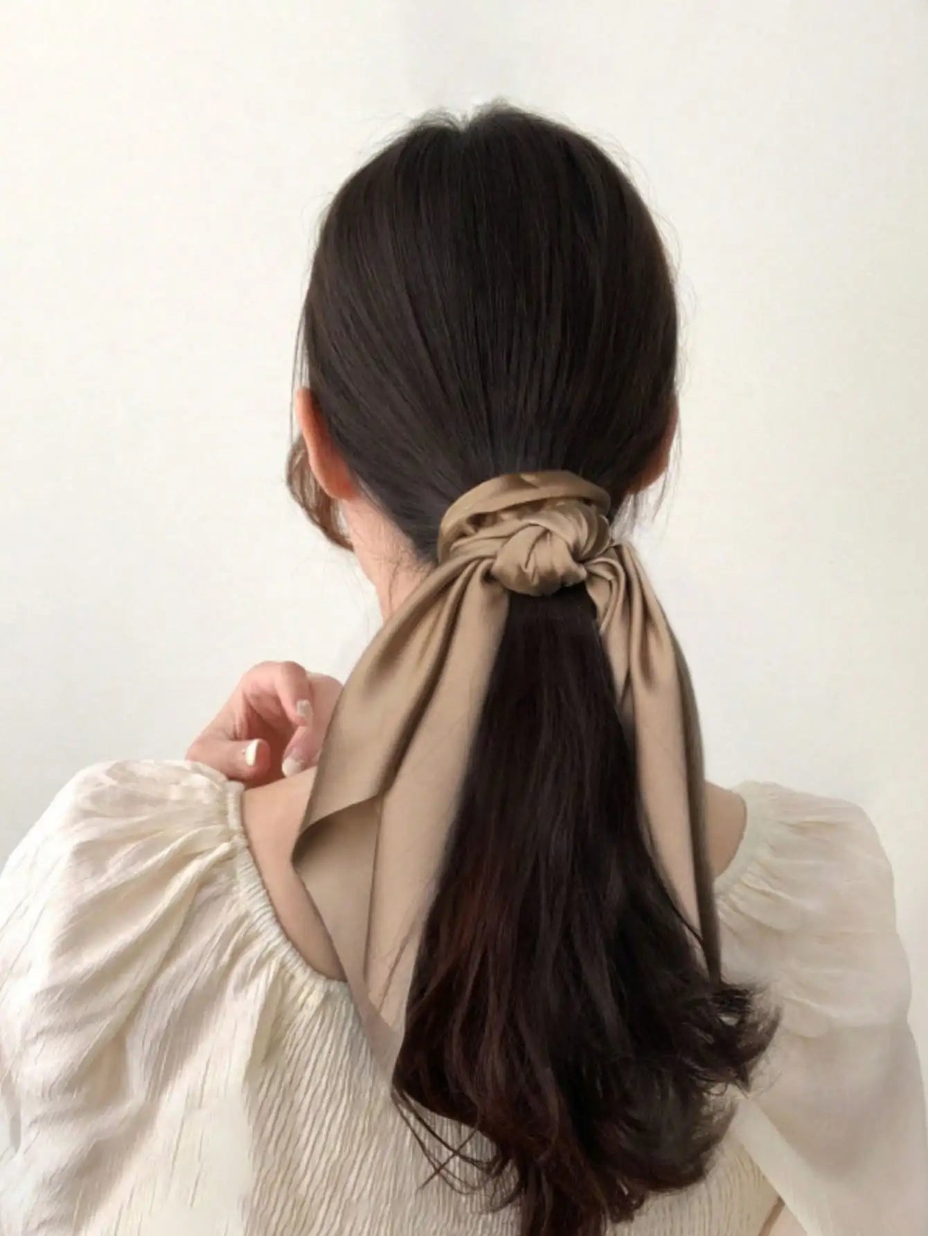 3pcs Women's Black, Khaki, Coffee Satin Ribbon Hair Scrunchies, Fashion Versatile Elegant Minimalist Plain Color Hair Accessorie - PratSN