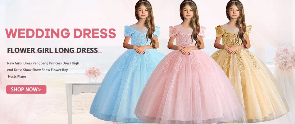 4 - 12 years old gorgeous girl dress sheer elegant girl birthday party princess dress long carnival evening dress summer clothing - PratSN
