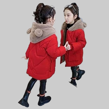 4 - 12 Years Winter Girls Jacket Fur Collar Warm Princess Coat Hooded Zipper Windproof Kids Outerwear Birthday Gift Parka Snowsuit - PratSN