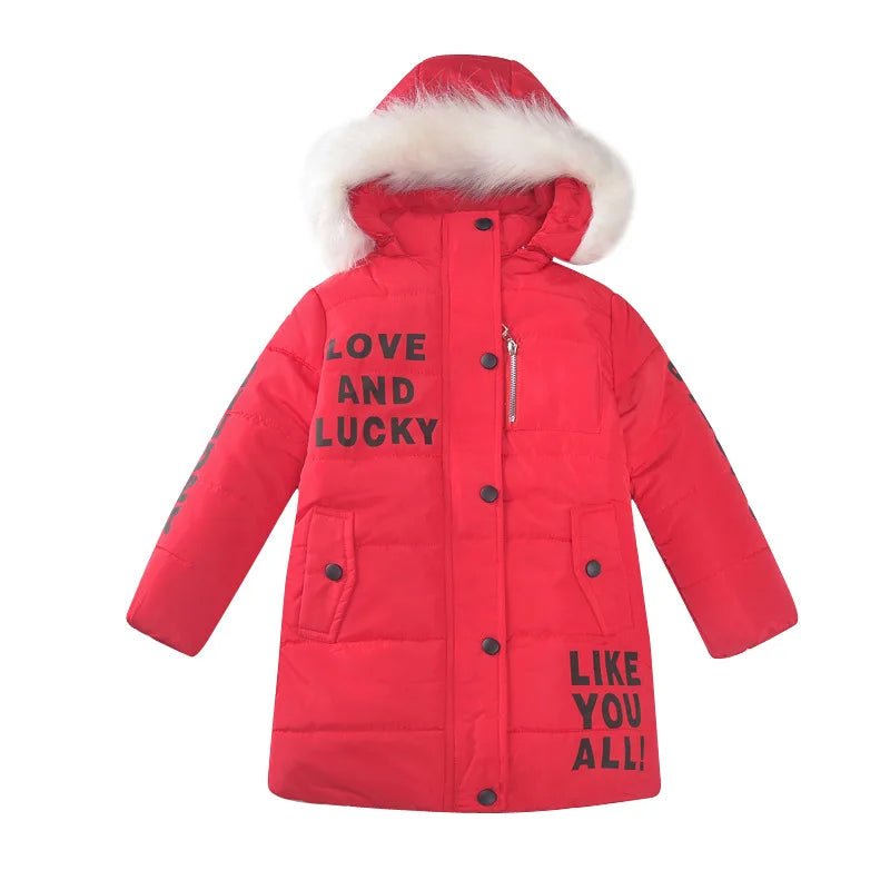 4 - 12 Years Winter Girls Jacket Fur Collar Warm Princess Coat Hooded Zipper Windproof Kids Outerwear Birthday Gift Parka Snowsuit - PratSN