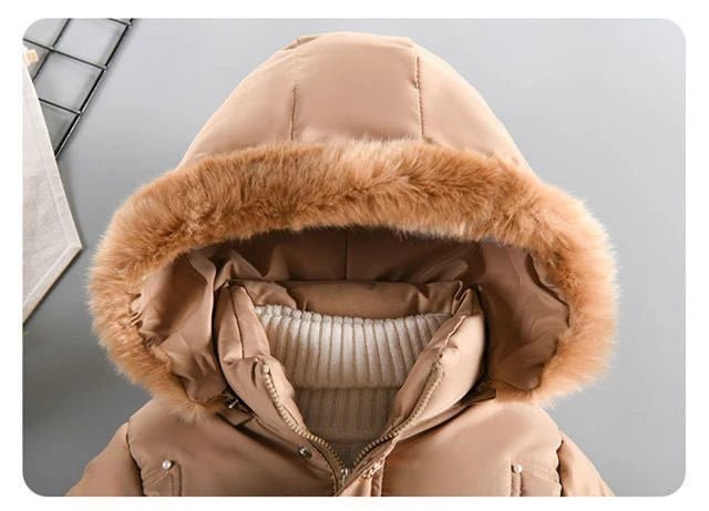 4 - 12 Years Winter Girls Jacket Fur Collar Warm Princess Coat Hooded Zipper Windproof Kids Outerwear Birthday Gift Parka Snowsuit - PratSN