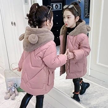 4 - 12 Years Winter Girls Jacket Fur Collar Warm Princess Coat Hooded Zipper Windproof Kids Outerwear Birthday Gift Parka Snowsuit - PratSN