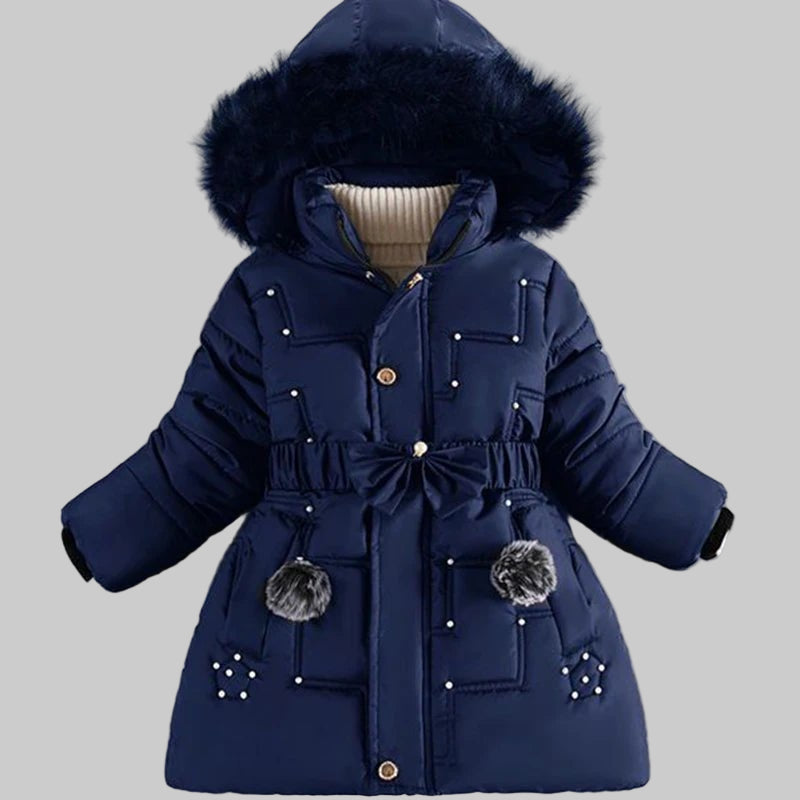 4 - 12 Years Winter Girls Jacket Fur Collar Warm Princess Coat Hooded Zipper Windproof Kids Outerwear Birthday Gift Parka Snowsuit - PratSN