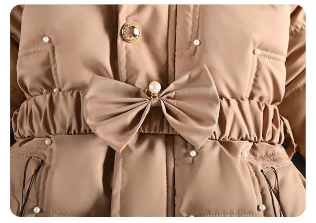4 - 12 Years Winter Girls Jacket Fur Collar Warm Princess Coat Hooded Zipper Windproof Kids Outerwear Birthday Gift Parka Snowsuit - PratSN