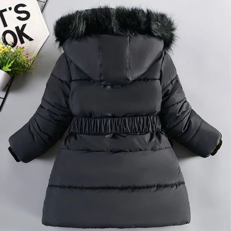 4 - 12 Years Winter Girls Jacket Fur Collar Warm Princess Coat Hooded Zipper Windproof Kids Outerwear Birthday Gift Parka Snowsuit - PratSN