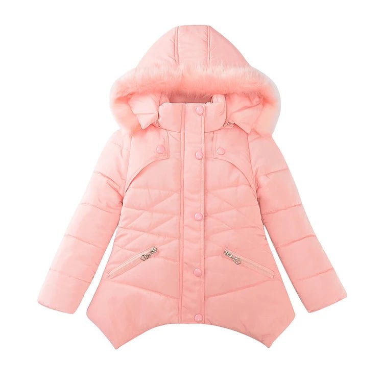 4 - 12 Years Winter Girls Jacket Fur Collar Warm Princess Coat Hooded Zipper Windproof Kids Outerwear Birthday Gift Parka Snowsuit - PratSN