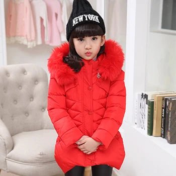 4 - 12 Years Winter Girls Jacket Fur Collar Warm Princess Coat Hooded Zipper Windproof Kids Outerwear Birthday Gift Parka Snowsuit - PratSN