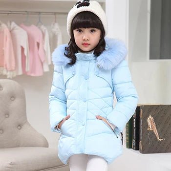 4 - 12 Years Winter Girls Jacket Fur Collar Warm Princess Coat Hooded Zipper Windproof Kids Outerwear Birthday Gift Parka Snowsuit - PratSN