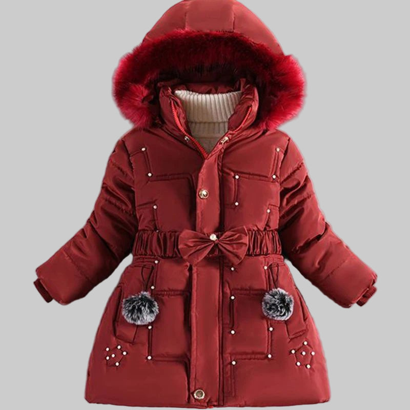 4 - 12 Years Winter Girls Jacket Fur Collar Warm Princess Coat Hooded Zipper Windproof Kids Outerwear Birthday Gift Parka Snowsuit - PratSN