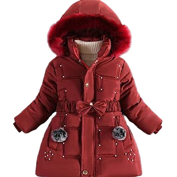 4 - 12 Years Winter Girls Jacket Fur Collar Warm Princess Coat Hooded Zipper Windproof Kids Outerwear Birthday Gift Parka Snowsuit - PratSN