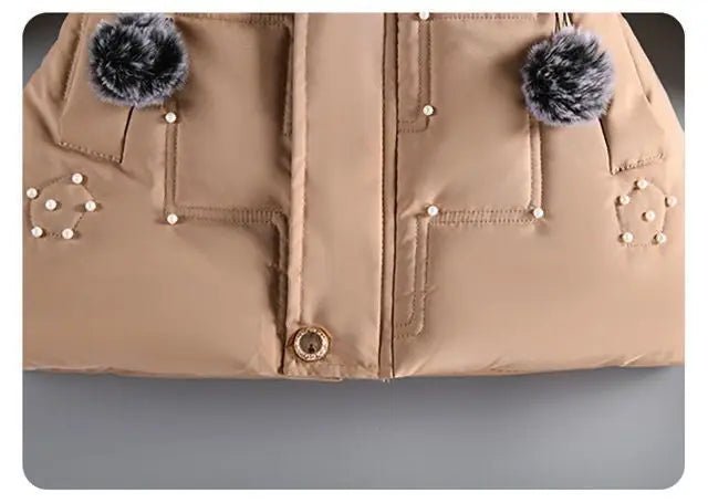 4 - 12 Years Winter Girls Jacket Fur Collar Warm Princess Coat Hooded Zipper Windproof Kids Outerwear Birthday Gift Parka Snowsuit - PratSN