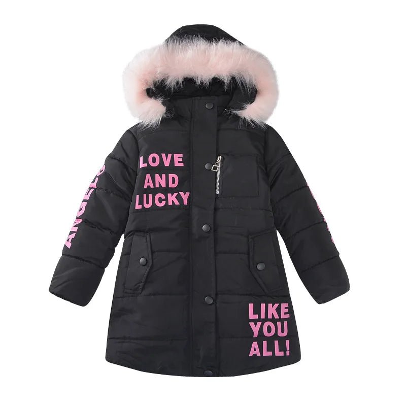 4 - 12 Years Winter Girls Jacket Fur Collar Warm Princess Coat Hooded Zipper Windproof Kids Outerwear Birthday Gift Parka Snowsuit - PratSN