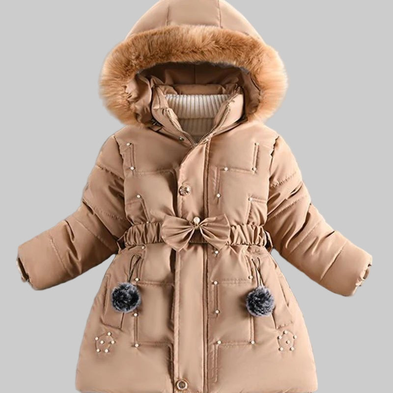 4 - 12 Years Winter Girls Jacket Fur Collar Warm Princess Coat Hooded Zipper Windproof Kids Outerwear Birthday Gift Parka Snowsuit - PratSN