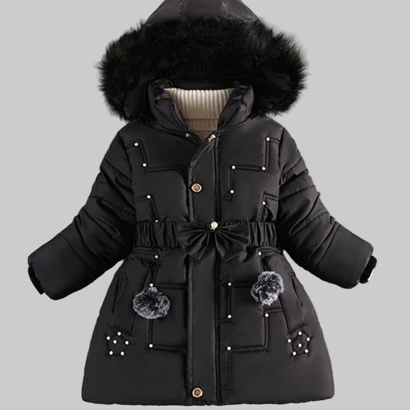 4 - 12 Years Winter Girls Jacket Fur Collar Warm Princess Coat Hooded Zipper Windproof Kids Outerwear Birthday Gift Parka Snowsuit - PratSN