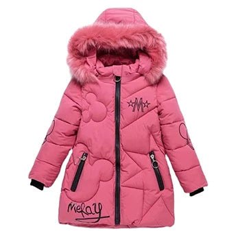4 - 12 Years Winter Girls Jacket Fur Collar Warm Princess Coat Hooded Zipper Windproof Kids Outerwear Birthday Gift Parka Snowsuit - PratSN