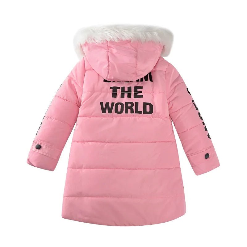 4 - 12 Years Winter Girls Jacket Fur Collar Warm Princess Coat Hooded Zipper Windproof Kids Outerwear Birthday Gift Parka Snowsuit - PratSN