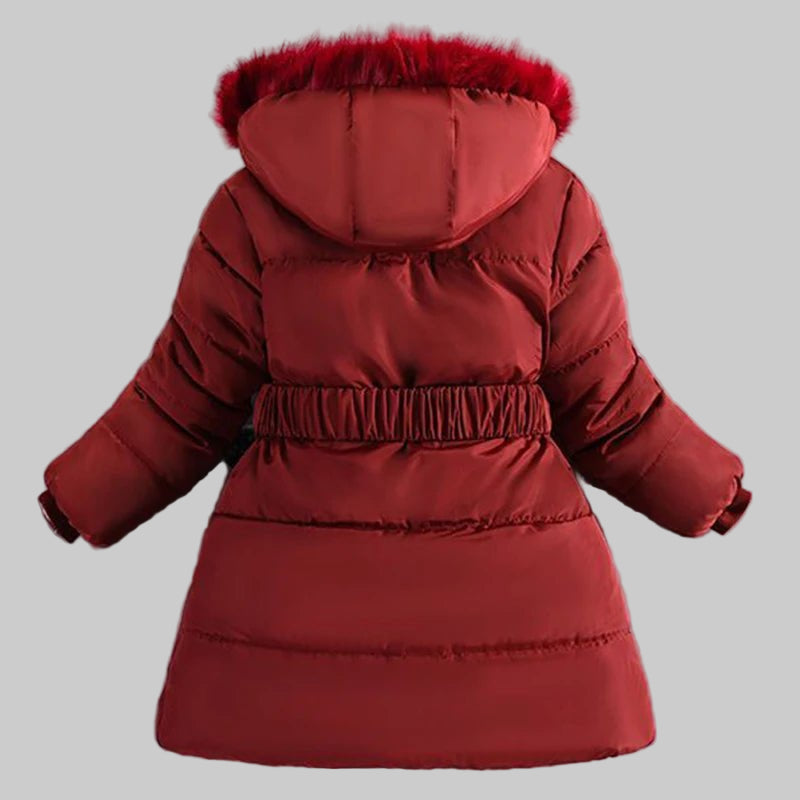 4 - 12 Years Winter Girls Jacket Fur Collar Warm Princess Coat Hooded Zipper Windproof Kids Outerwear Birthday Gift Parka Snowsuit - PratSN