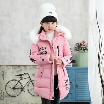 4 - 12 Years Winter Girls Jacket Fur Collar Warm Princess Coat Hooded Zipper Windproof Kids Outerwear Birthday Gift Parka Snowsuit - PratSN