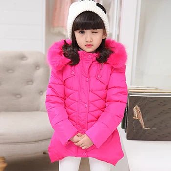 4 - 12 Years Winter Girls Jacket Fur Collar Warm Princess Coat Hooded Zipper Windproof Kids Outerwear Birthday Gift Parka Snowsuit - PratSN