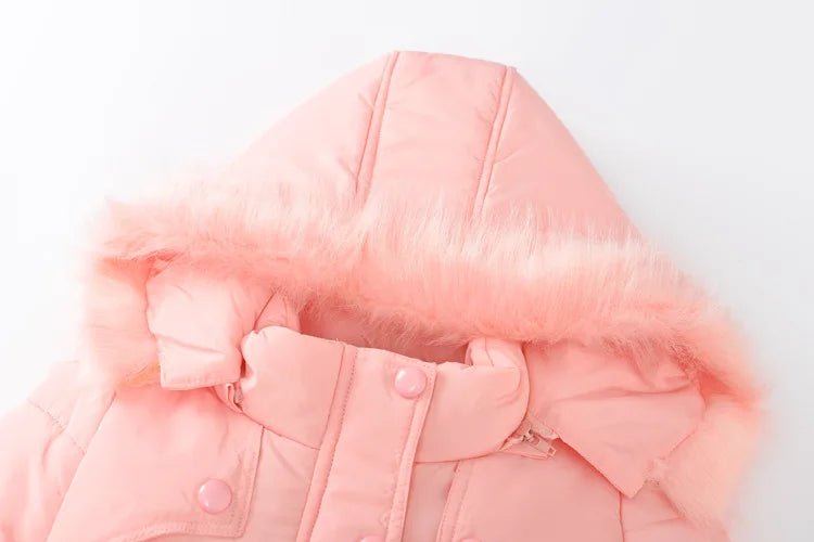 4 - 12 Years Winter Girls Jacket Fur Collar Warm Princess Coat Hooded Zipper Windproof Kids Outerwear Birthday Gift Parka Snowsuit - PratSN