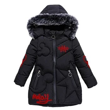 4 - 12 Years Winter Girls Jacket Fur Collar Warm Princess Coat Hooded Zipper Windproof Kids Outerwear Birthday Gift Parka Snowsuit - PratSN