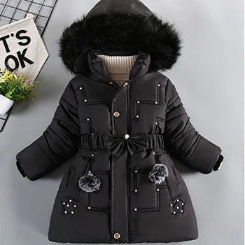 4 - 12 Years Winter Girls Jacket Fur Collar Warm Princess Coat Hooded Zipper Windproof Kids Outerwear Birthday Gift Parka Snowsuit - PratSN