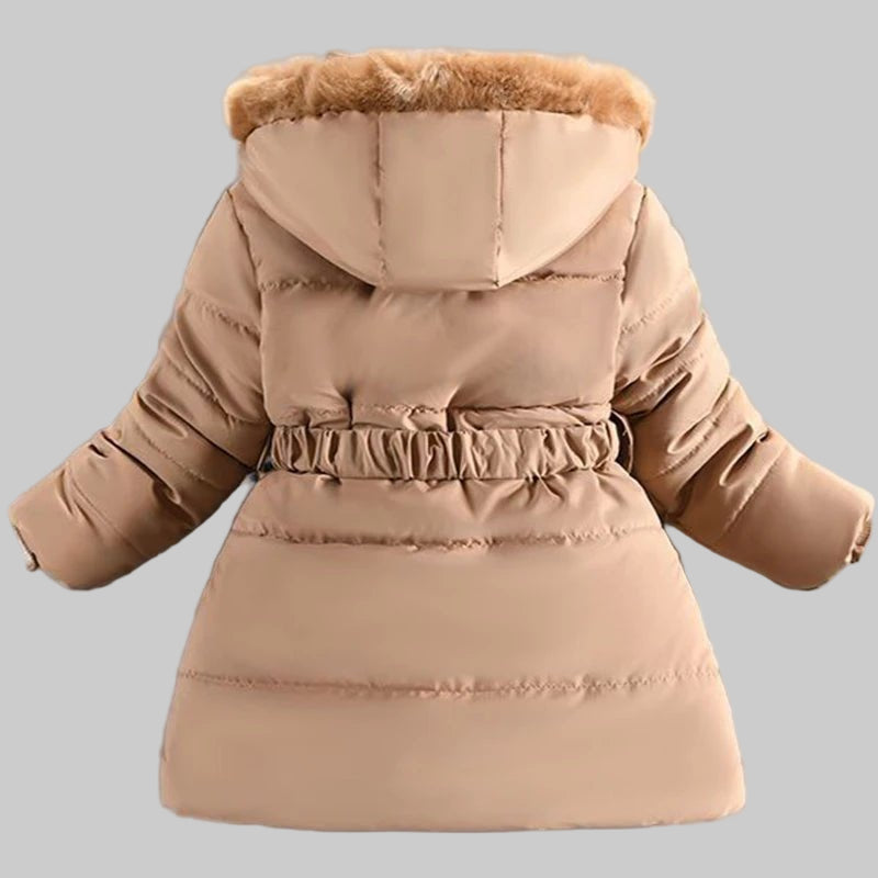 4 - 12 Years Winter Girls Jacket Fur Collar Warm Princess Coat Hooded Zipper Windproof Kids Outerwear Birthday Gift Parka Snowsuit - PratSN