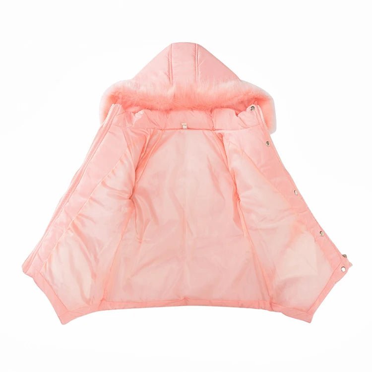 4 - 12 Years Winter Girls Jacket Fur Collar Warm Princess Coat Hooded Zipper Windproof Kids Outerwear Birthday Gift Parka Snowsuit - PratSN
