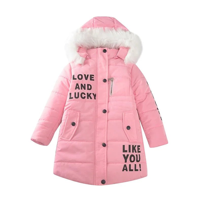 4 - 12 Years Winter Girls Jacket Fur Collar Warm Princess Coat Hooded Zipper Windproof Kids Outerwear Birthday Gift Parka Snowsuit - PratSN