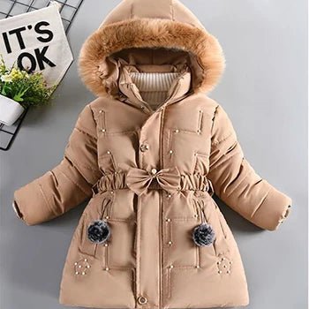 4 - 12 Years Winter Girls Jacket Fur Collar Warm Princess Coat Hooded Zipper Windproof Kids Outerwear Birthday Gift Parka Snowsuit - PratSN
