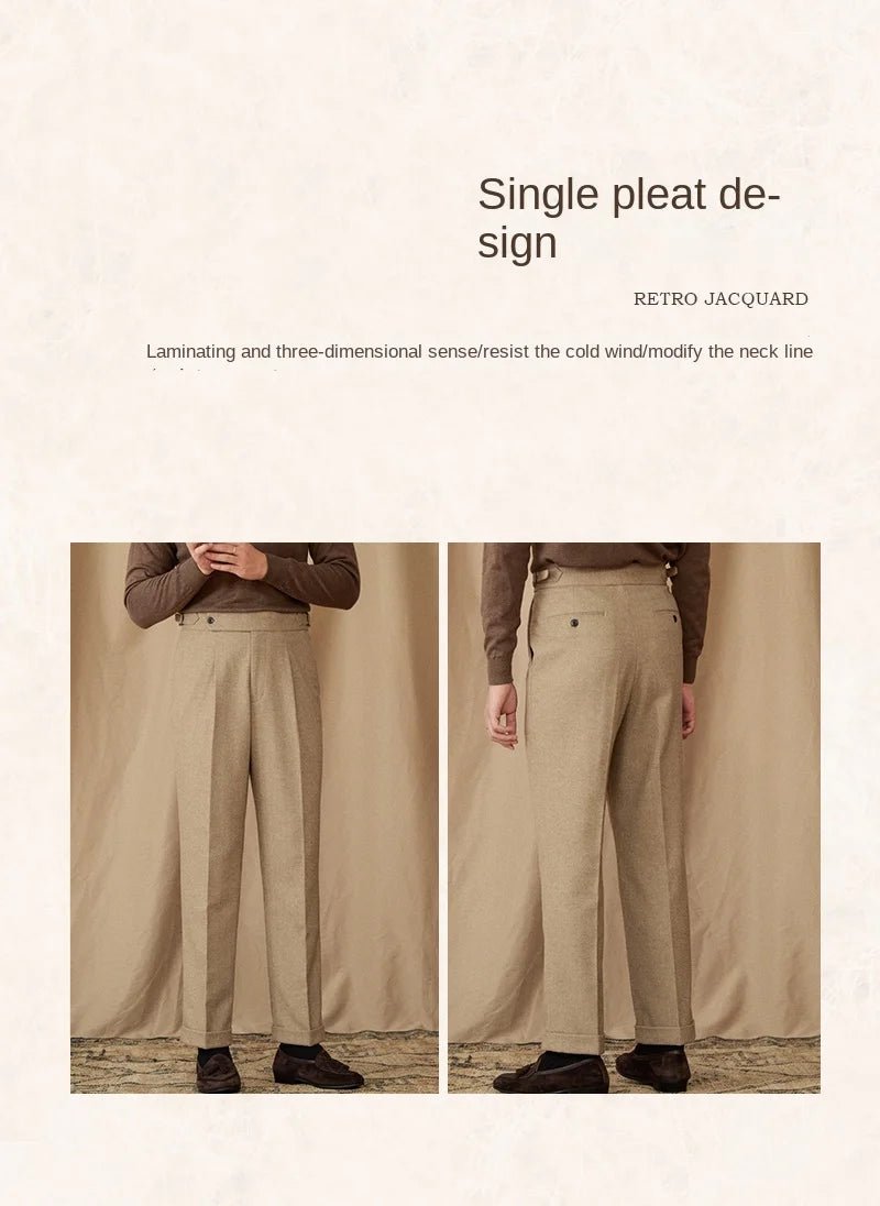 40% Wool Winter Thick Warm Naples Casual High Waist Straight Pants Commuter Retro Men - PratSN